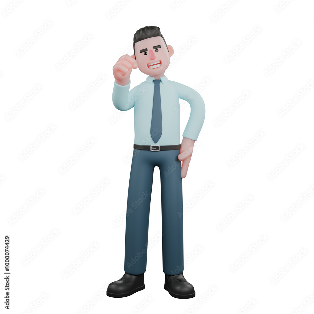 Illustrated 3D Financial Analyst. A male financial analyst stands with his left hand on his waist while his right hand is clenched upwards. Male Finance Expert Cartoon Illustrated 3D Financial Analyst. A male financial analyst stands with his left hand on his waist while his right hand is clenched upwards. Male Finance Expert Cartoon