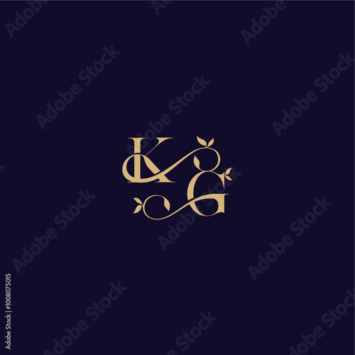 wedding initial beauty leaf monogram logo letter organic and elegant concept KG