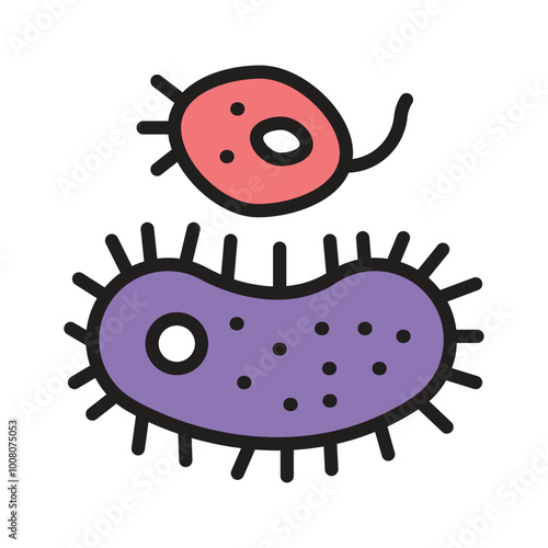 Microscopic bacteria and virus representing pathogens in microbiology
