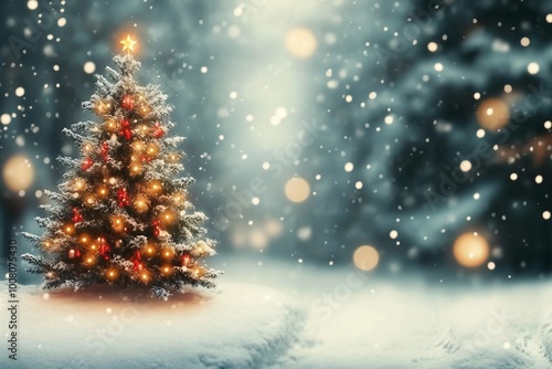 Wallpaper Mural blurred christmas tree, snow, christmas, background Torontodigital.ca