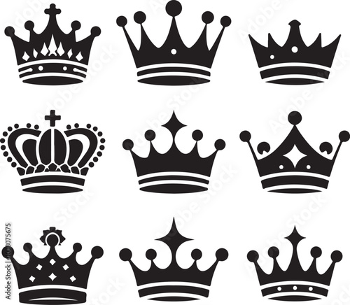 A Set Of Crown Silhouette Vector Illustration Icon