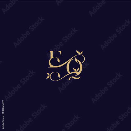 wedding initial EQ organic and elegant concept beauty leaf monogram logo letter