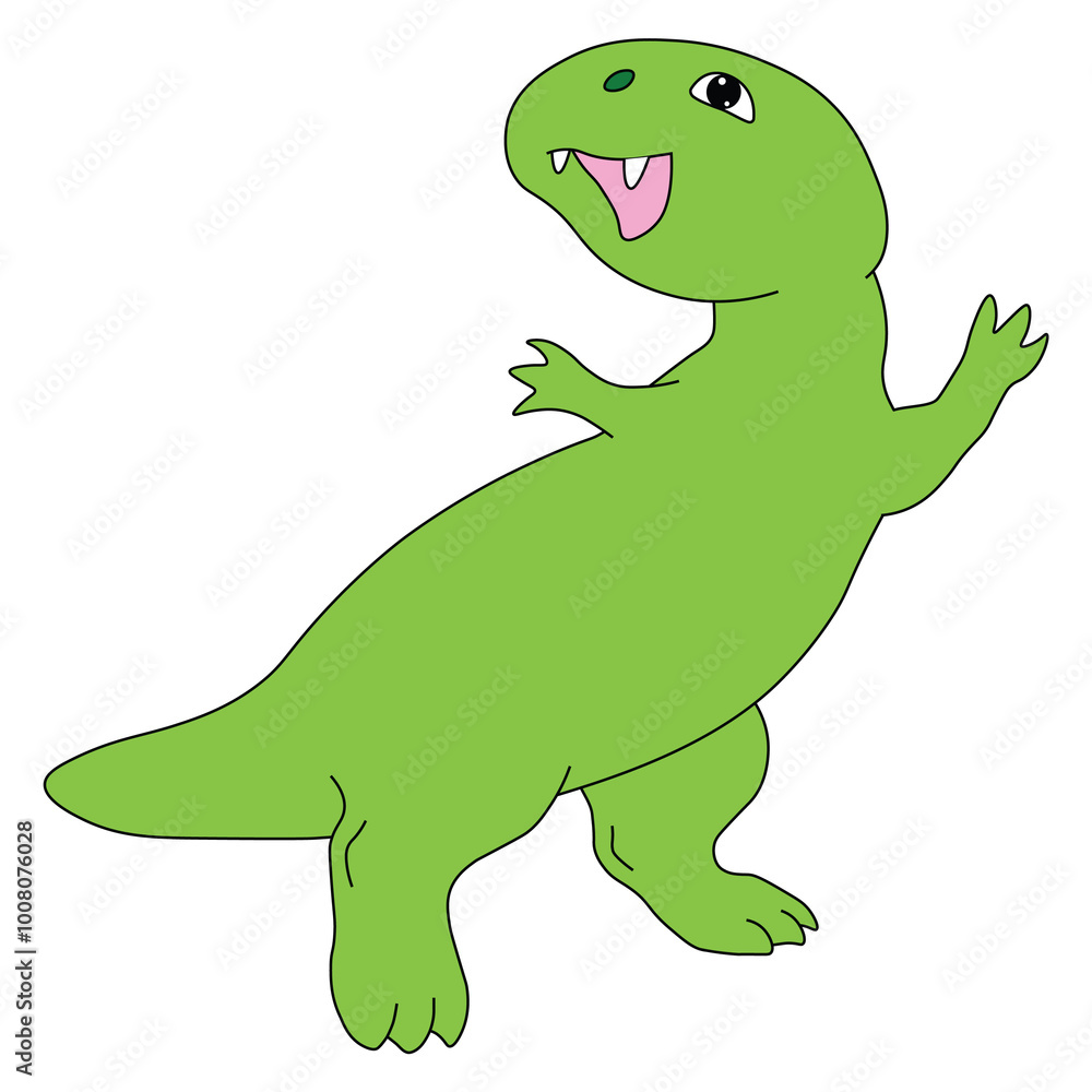 Fototapeta premium baby dinosaur tyrannosaurus joyfully raised his paws up, cartoon, easy to edit, stock vector
