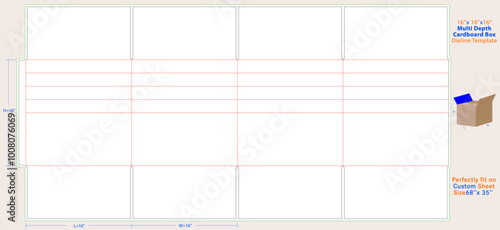 Multi Depth Corrugated Box, 16 Length x 16 Width x 16 Height, Kraft.eps