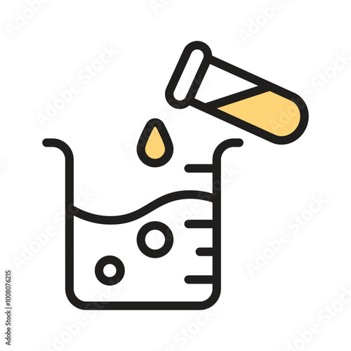 Beaker pouring liquid into another, showing a chemical reaction