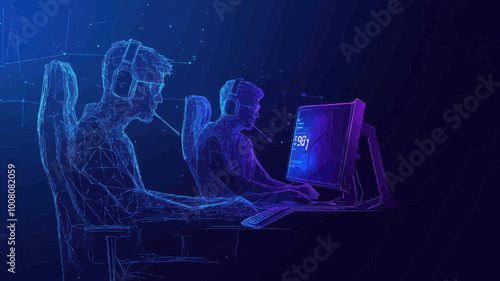 Cybersport Low Poly Wireframe Banner with Esports Team, Online Gaming Competition Polygonal Design, Professional Gamers Mesh Art with Connected Dots, Minimalist 3D Art for Championships