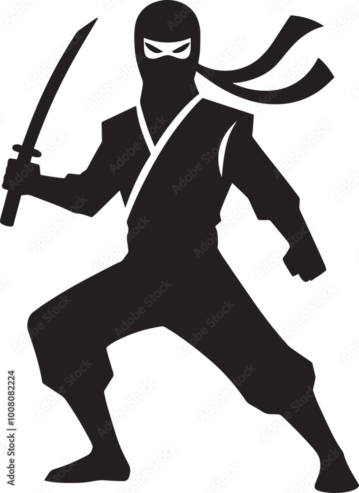 Ninja warrior silhouette vector illustration isolated on a white background Ninja warrior silhouette vector illustration isolated on a white background