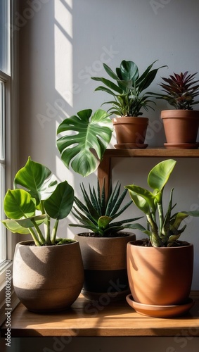 Wallpaper Mural Succulents and Cacti in Terracotta Pots on Windowsill Torontodigital.ca