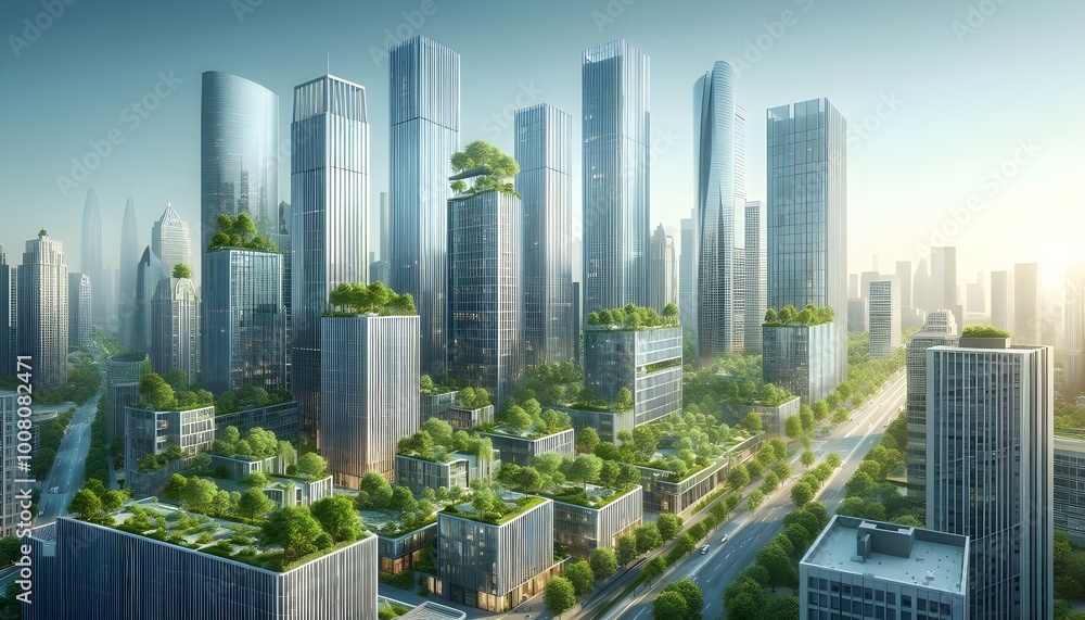 Fototapeta premium Modern urban skyline with greenery