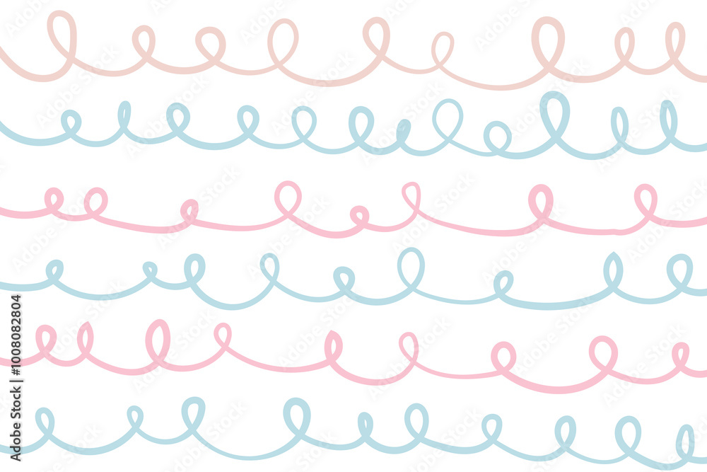 Naive squiggle pattern with bright green, yellow, pink and blue wavy lines on a light background. Creative abstract squiggle style drawing background Naive squiggle pattern with bright green, yellow, pink and blue wavy lines on a light background. Creative abstract squiggle style drawing background