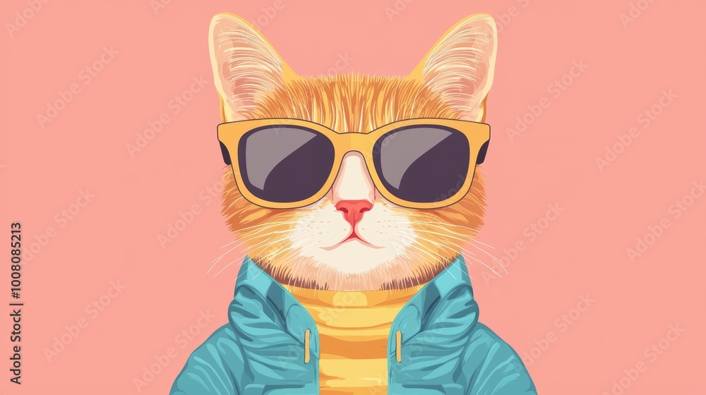 Obraz premium Cool cat in sunglasses and stylish jacket, colorful background