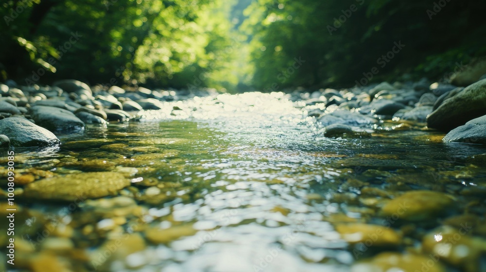 Fototapeta premium A stream of water flows through a rocky area