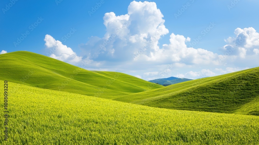 Fototapeta premium A large, lush green field with a clear blue sky