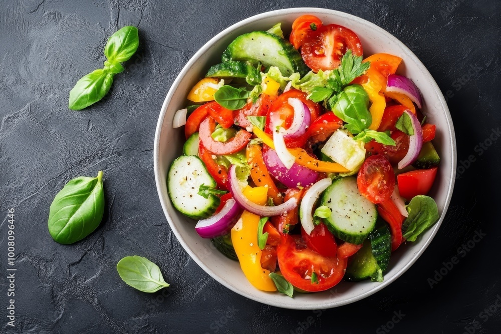 Salad with lettuce, cucumber and tomato in bowl. Salad with lettuce, cucumber and tomato in bowl.