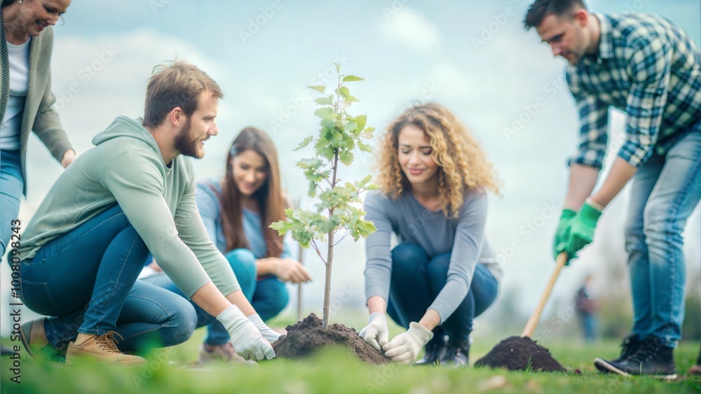 Volunteers Planting Trees for Environmental Campaign
Volunteers Planting Trees for Environmental Campaign