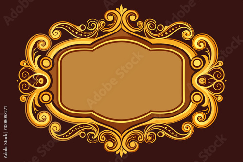 Golden vintage frame ornate retro blank, layered vector artwork illustration