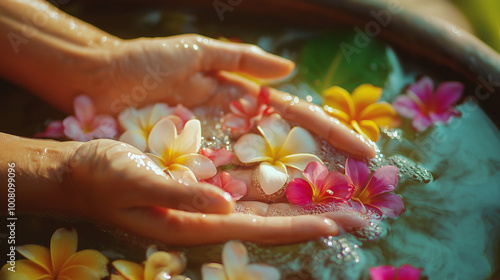 Tropical Flowers in Hand for a Soothing Spa Ritual.