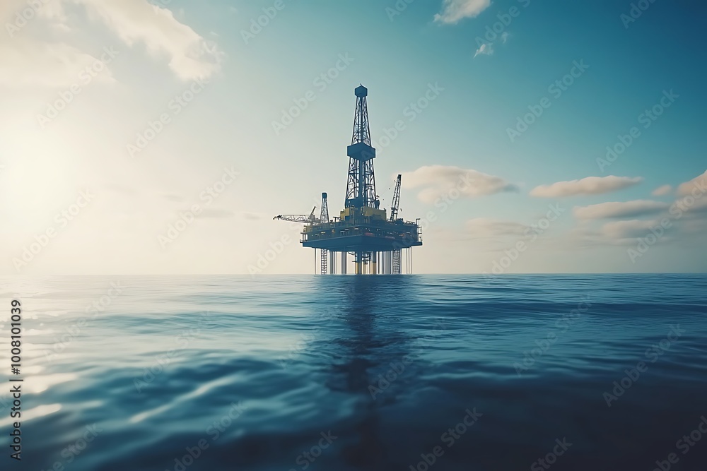 Oil Rig at Sunset on the Calm Sea Oil Rig at Sunset on the Calm Sea