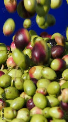 Olive al frantoio pronte per essere spremute per realizzare l'Olio vergine di Oliva italiano.
Olive sul nastro trasportatore verso il frantoio dove saranno spremute per il verde olio extra vergine di  photo