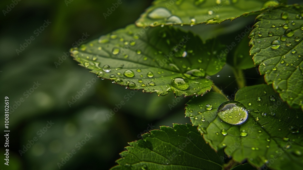 A single raindrop on a green leaf. A single raindrop on a green leaf.