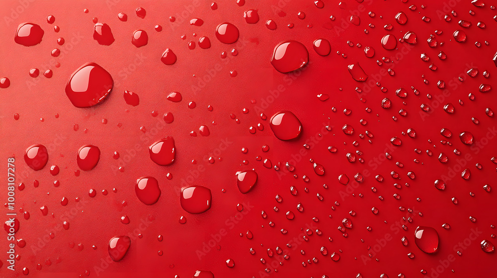 Close-up of red surface with diagonal water droplets, showcasing vivid texture and moisture. Close-up of red surface with diagonal water droplets, showcasing vivid texture and moisture.