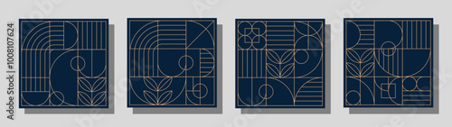 Set of luxury gold color lines vector abstract art deco templates.
