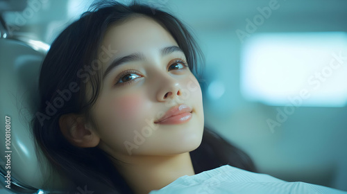Portrait of a Young Woman with Long Black Hair and Brown Eyes Illustration