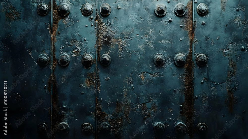 Fototapeta premium Dark Blue Metal Background Texture With Screws