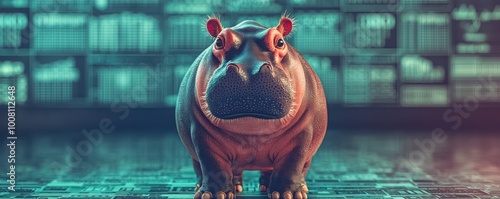 A cute hippopotamus on a colorful background, showcasing its unique features and charm with vibrant colors. photo