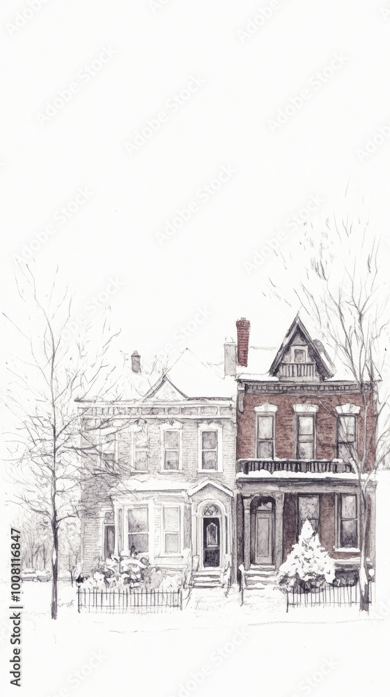 A drawing of a house in the snow A drawing of a house in the snow