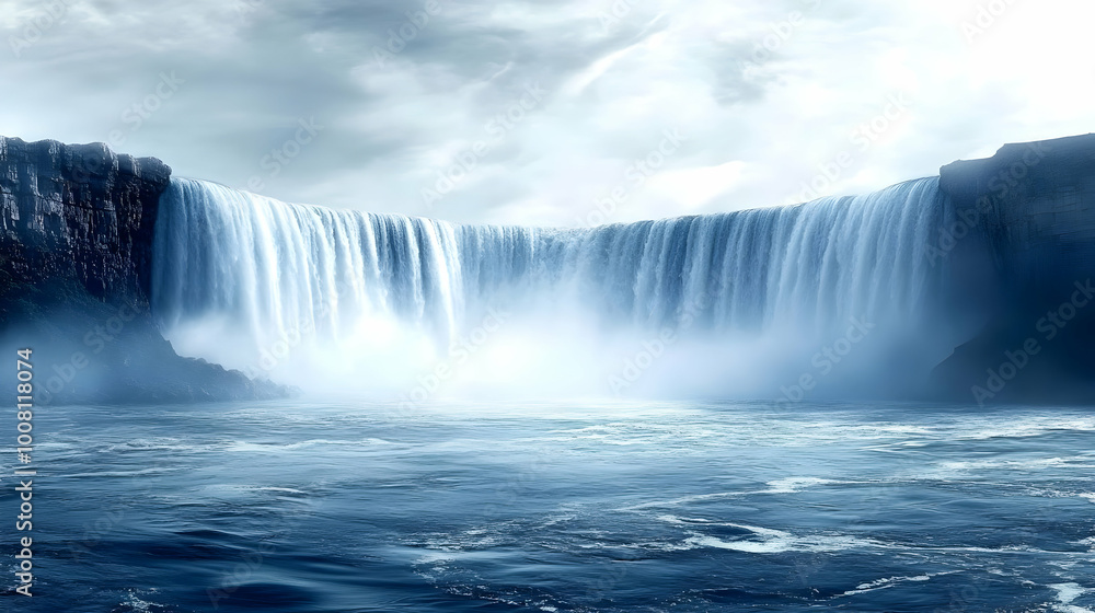 Fototapeta premium A Majestic Waterfall Cascading Over a Cliff Face and Into a Tranquil Pool