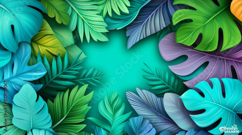 Vibrant tropical leaves in a colorful arrangement.
