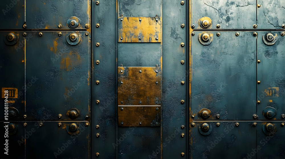 Fototapeta premium Dark Blue Metal Panel with Gold Accents - Illustration