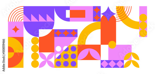  Set of geometric pink and orange poster, bauhaus shapes pattern, bauhaus abstract collection of backgrounds, modern geometry trendy design poster