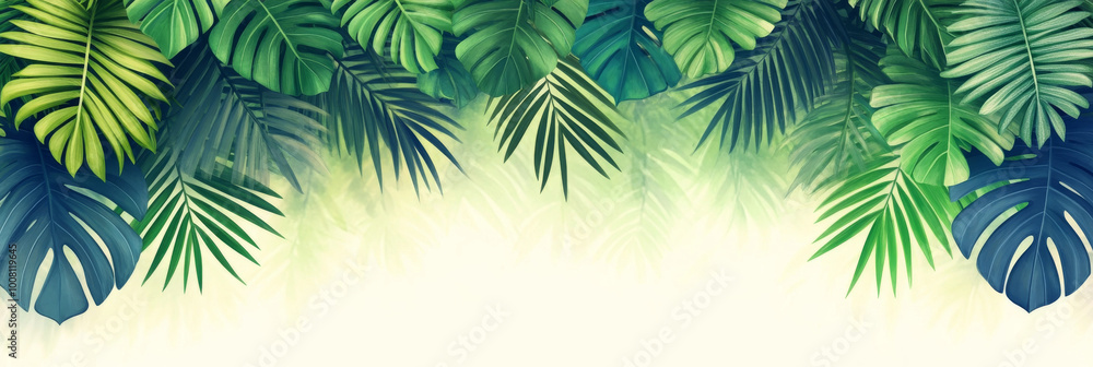 Tropical leaves frame a white background. Tropical leaves frame a white background.