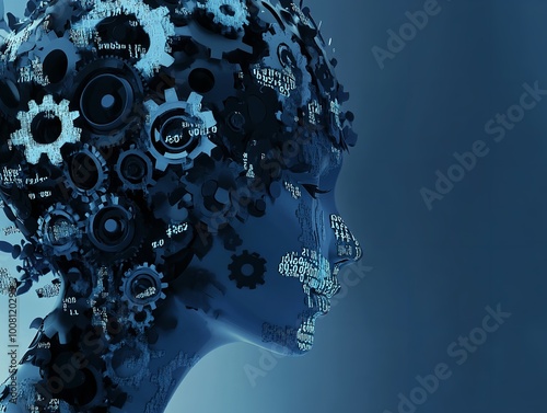 Artificial Intelligence DigitA Digital Illustration of an AI Head with Gears and Binary Code

al Backdrop photo