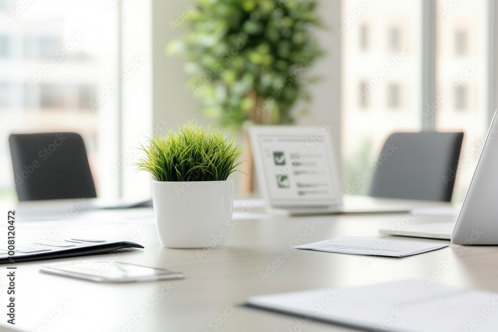 Fototapeta premium A corporate boardroom with executives reviewing ESG compliance reports and setting governance goals, governance compliance, corporate strategy