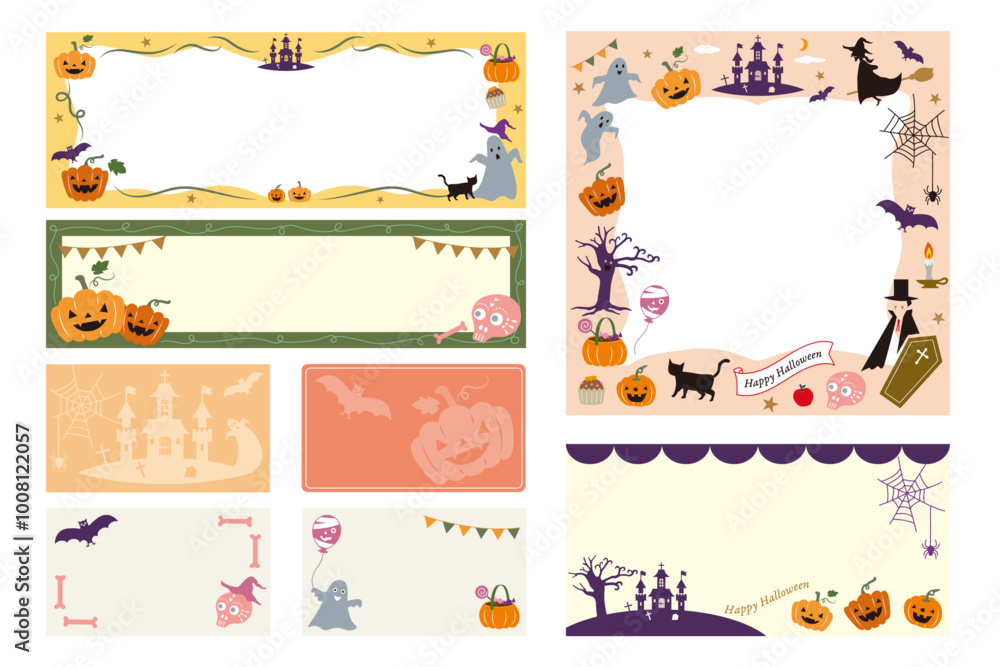ハロウィンのかわいいイラストが配置されたフレーム 背景 ハロウィンのかわいいイラストが配置されたフレーム 背景