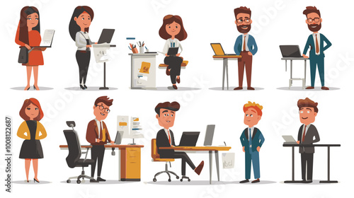 People cartoon characters of different profession and job occupation at workspace isolated set vector illustration