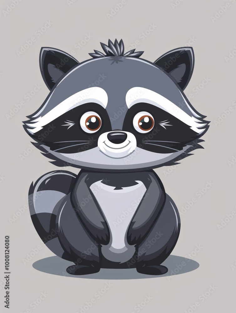 Obraz premium Charming monochrome raccoon logo featuring a minimalist design in a flat graphic style.