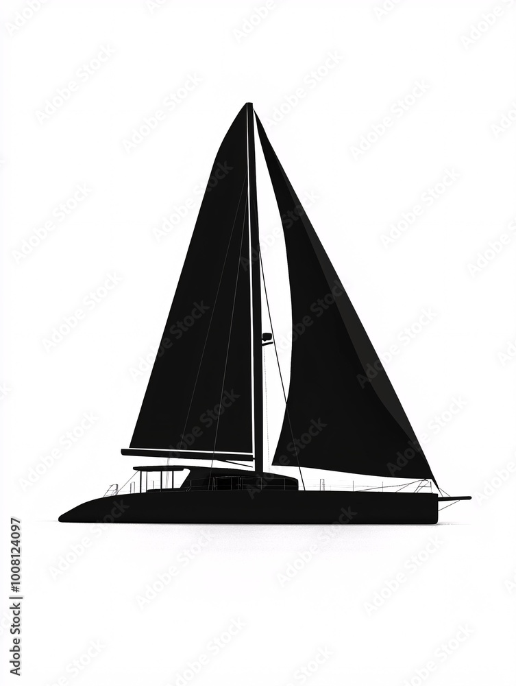 A sleek catamaran outline on a pristine white backdrop, perfect for highlighting your design ideas and marketing visuals. A sleek catamaran outline on a pristine white backdrop, perfect for highlighting your design ideas and marketing visuals.