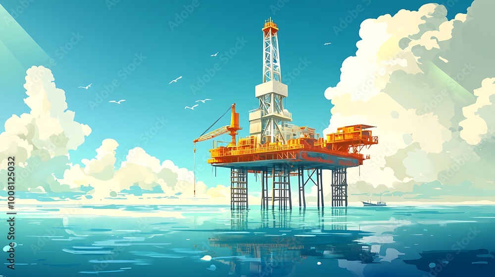 Obraz premium Offshore Oil Rig Under a Sunny Sky