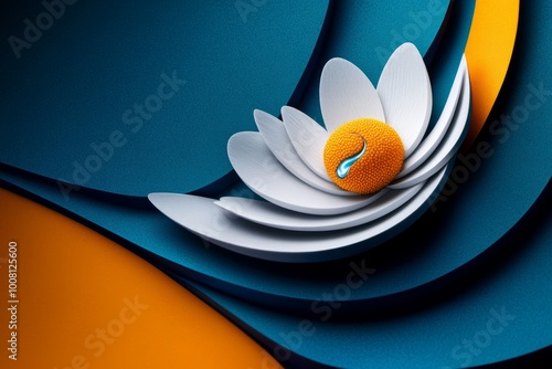 Abstract minimalist design of a tear on a petal, with geometric shapes representing the harmony between human emotion and nature