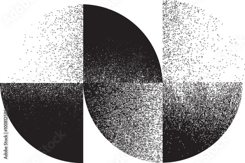 Sprayed geometric circle art composition .Graffiti art design . Noise textured semi circles . Spray effect .Geometric logo .Art design forms.Distressed element .Rough circles and semicircles .Vector 