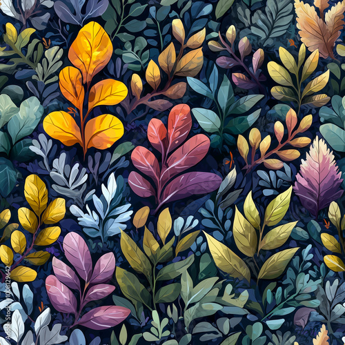 Wallpaper Mural Colorful Botanical Foliage Seamless Pattern Torontodigital.ca