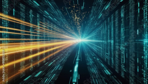 Wallpaper Mural Abstract Data Stream and Binary Code in a Futuristic Tech Environment Torontodigital.ca