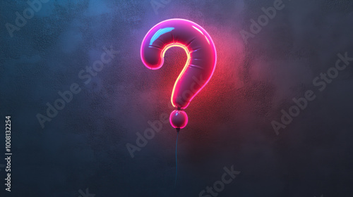 glowing, balloon like 3D question mark floats against dark background, creating sense of curiosity and intrigue. Its vibrant colors enhance visual appeal, inviting contemplation