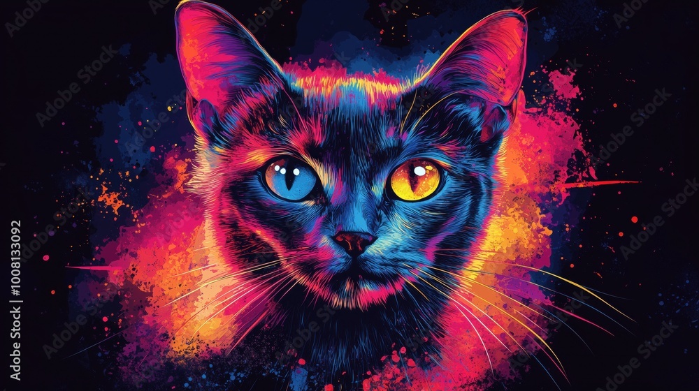 Colorful cat with blue and yellow eyes Colorful cat with blue and yellow eyes