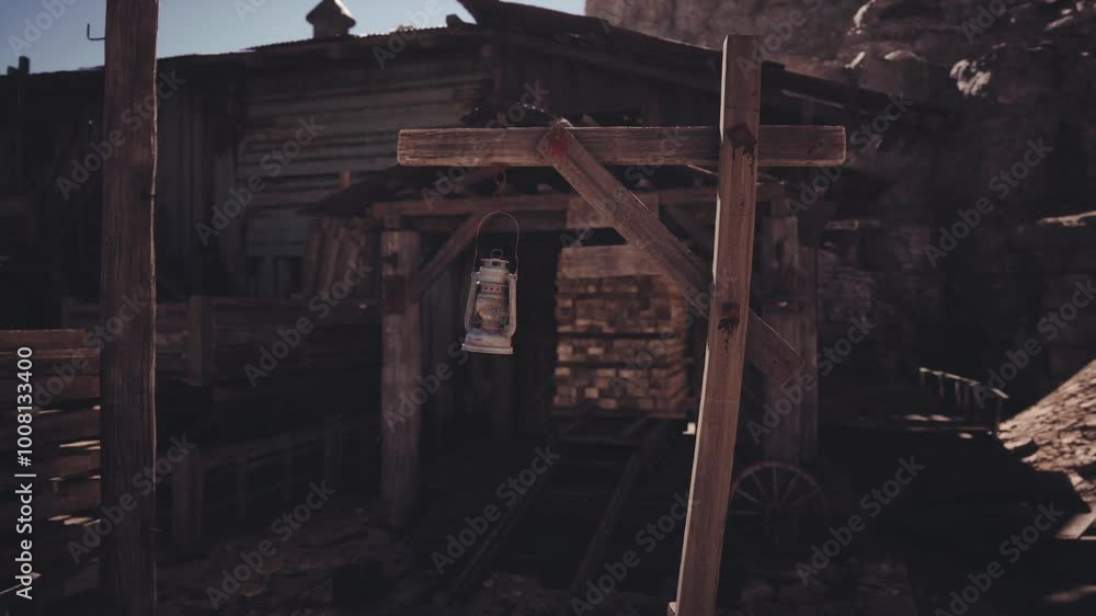 The weathered wooden structure stands in a ghost town, surrounded by rocks, reflecting a bygone mining era. Sunlight casts shadows, highlighting the rustic materials and atmosphere. The weathered wooden structure stands in a ghost town, surrounded by rocks, reflecting a bygone mining era. Sunlight casts shadows, highlighting the rustic materials and atmosphere.