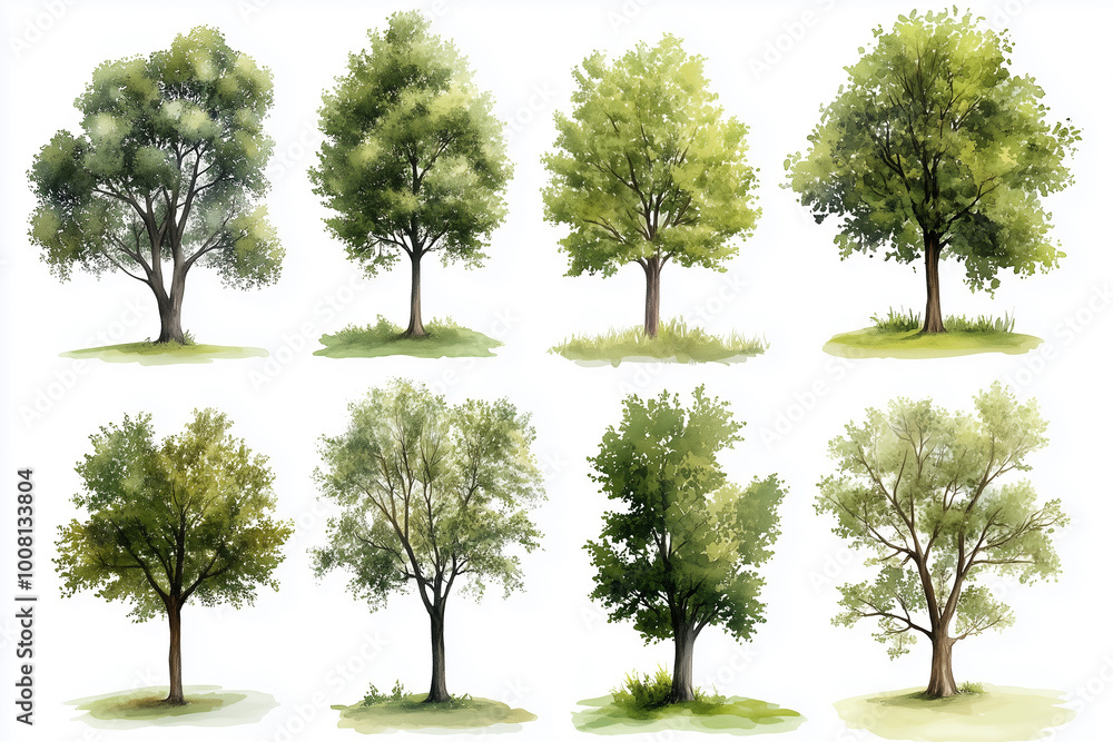 Obraz premium green tree isolated on white background, Trees on white background, tropical trees used for design, advertising and architecture backdrop.